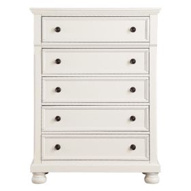 Casual White Finish 1pc Chest of Drawers Antique Bronze Tone Knobs Bun Feet Bedroom Furniture