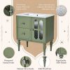 Retro Style 30'' Bathroom Vanity with Resin Sink Combo, Freestanding Single Vanity with 2 Drawers, Solid Wood Frame Bathroom Storage Cabinet, Green