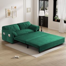 63.8" Queen Pull Out Sofa Bed, 3-in-1 Convertible Sleeper Sofa with Side Storage,Multi-Functional Velvet Loveseat Bed for Living Room,Bedroom