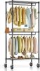 Rolling Clothes Rack, Heavy Duty Clothing Rack, 3-Shelf Portable Adjustable Wardrobe Closet with Wheels, Hanging Rods & Side Hooks