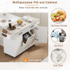 K&K Kitchen Island with Trash Can Storage Cabinet, Kitchen Cart with Drop Leaf, Spice Rack, Towel Rack and Drawer