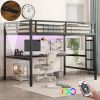Metal Full XL Size Loft Bed with Power Outlet and LED Lighted, Space-Saving, Noise Reduced, Black