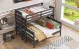 Wood Twin XL over Queen Bunk Bed with Ladder, Gray
