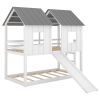 Twin over Twin House Bunk Bed with Slide and Windows,White(Old SKU:GX000920AAK-1)