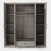 4-Door Mirror Wardrobe with shelves, Gray