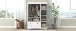 3 Shutter Door Wardrobe Armoire Closet with 2 Drawers, White(Expected Arrival Time: 1.12)