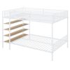 Twin Over Full Metal Bunk Bed with 5-Tier Shelves, White