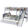 Twin over Full Bunk Bed with 2 Drawers, Slide, Shelves, Ladder, Rubber Wood Bunk Bed with Slide, Drawers,Grey(Old Sku:W504S00061)