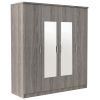 4-Door Mirror Wardrobe with shelves, Gray