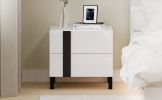 Modern High Gloss 3-Piece Bedroom Set Floating Bed Frame Queen Size Platform Bed with LED Light & 2 Nightstands, White