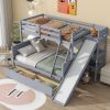 Twin over Full Bunk Bed with 2 Drawers, Slide, Shelves, Ladder, Rubber Wood Bunk Bed with Slide, Drawers,Grey(Old Sku:W504S00061)