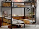Twin XL over Twin XL Metal Bunk Bed, Industrial Detachable Bunkbeds with Safety Guard Rails for Teens, Black (Expect arrival date 2024/12/28)