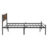 Full Size metal bedframe, Headboard with wood panel decoration, black