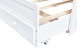 Twin Size Bed with Headboard, Footboard, Trundle and Three Storage Drawers, Twin Size Pine Wood Bed with Headboard, Footboard,White