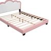Full size Upholstered Princess Bed With Crown Headboard,Full Size Platform Bed with Headboard and Footboard, White+Pink