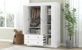 3 Shutter Door Wardrobe Armoire Closet with 2 Drawers, White(Expected Arrival Time: 1.12)