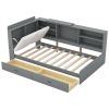 Wood Twin Size platform bed with Storage Headboard, Shelves and 2 Drawers, Gray