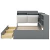 Wood Twin Size platform bed with Storage Headboard, Shelves and 2 Drawers, Gray