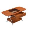 Modern Extended Coffee Table with Wheels, Folding Coffee Table with 1 drawer and 2-Tier Storage, Metal Frame Wood Coffee Table for Living Room
