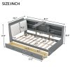 Wood Twin Size platform bed with Storage Headboard, Shelves and 2 Drawers, Gray