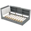 Wood Twin Size platform bed with Storage Headboard, Shelves and 2 Drawers, Gray