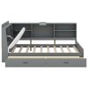 Wood Twin Size platform bed with Storage Headboard, Shelves and 2 Drawers, Gray