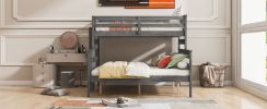 Wood Twin XL over Queen Bunk Bed with Ladder, Gray