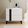 Modern High Gloss 3-Piece Bedroom Set Floating Bed Frame Queen Size Platform Bed with LED Light & 2 Nightstands, White