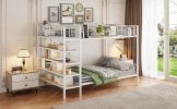 Twin Over Full Metal Bunk Bed with 5-Tier Shelves, White