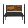 Twin Size metal bedframe, Headboard with wood panel decoration, black