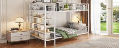 Twin Over Full Metal Bunk Bed with 5-Tier Shelves, White
