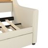 Twin Size Daybed with Trundle, Upholstered Daybed with Charging Station and LED Lights, Beige