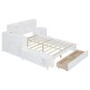 Full Size Wooden platform bed with Multi-functional Storage Space, Nightstand, 2 Drawers, USB Ports and Desk, White