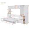 Queen Size Murphy Bed Wall Bed with Closet and Drawers,White
