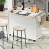 K&K Kitchen Island with Trash Can Storage Cabinet, Kitchen Cart with Drop Leaf, Spice Rack, Towel Rack and Drawer