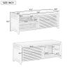 TREXM Distressed Shutter Storage Bench with Acacia Veneer for Retro Charm for Living Room, Entryway (White)