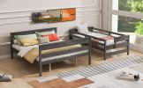 Wood Twin XL over Queen Bunk Bed with Ladder, Gray