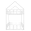 Metal Twin over Twin House Bunk Bed with Fence and Door, White