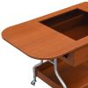 Modern Extended Coffee Table with Wheels, Folding Coffee Table with 1 drawer and 2-Tier Storage, Metal Frame Wood Coffee Table for Living Room