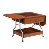 Modern Extended Coffee Table with Wheels, Folding Coffee Table with 1 drawer and 2-Tier Storage, Metal Frame Wood Coffee Table for Living Room