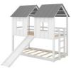 Twin over Twin House Bunk Bed with Slide and Windows,White(Old SKU:GX000920AAK-1)