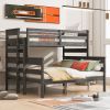 Wood Twin XL over Queen Bunk Bed with Ladder, Gray