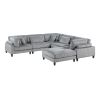 6pc Modular Sectional Set Gray Corduroy Upholstery 2x Armless Chairs 3x Corner Seats 1x Ottoman Pillows Living Room Furniture