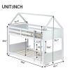 Twin Over Twin House Floor Bunk Bed with Headboards, Footboards and Guardrails, Ladder, Rubber Wood Bunk Bed with Safety Guardrails,White