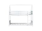 Twin Over Twin House Floor Bunk Bed with Headboards, Footboards and Guardrails, Ladder, Rubber Wood Bunk Bed with Safety Guardrails,White