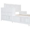 Full Size Wooden platform bed with Multi-functional Storage Space, Nightstand, 2 Drawers, USB Ports and Desk, White