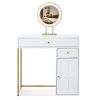 31.5'' Makeup Vanity Desk with Lighted Mirror, Luxury Dressing Table with 2 Drawers and 1 Cabinet, 3 Lighting Modes Available for Bedroom, White-Gold
