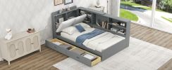 Wood Twin Size platform bed with Storage Headboard, Shelves and 2 Drawers, Gray