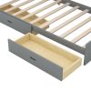 Wood Twin Size platform bed with Storage Headboard, Shelves and 2 Drawers, Gray