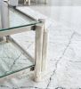 47" Wide Rectangle Modern Stainless Steel Coffee Table, Double-Layer Clear Tempered Glass Coffee Table, Center Table with Storage